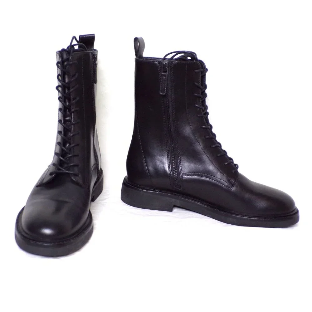 🆕 TORY BURCH Double T Ankle Moto Combat Boot 8.5 Black